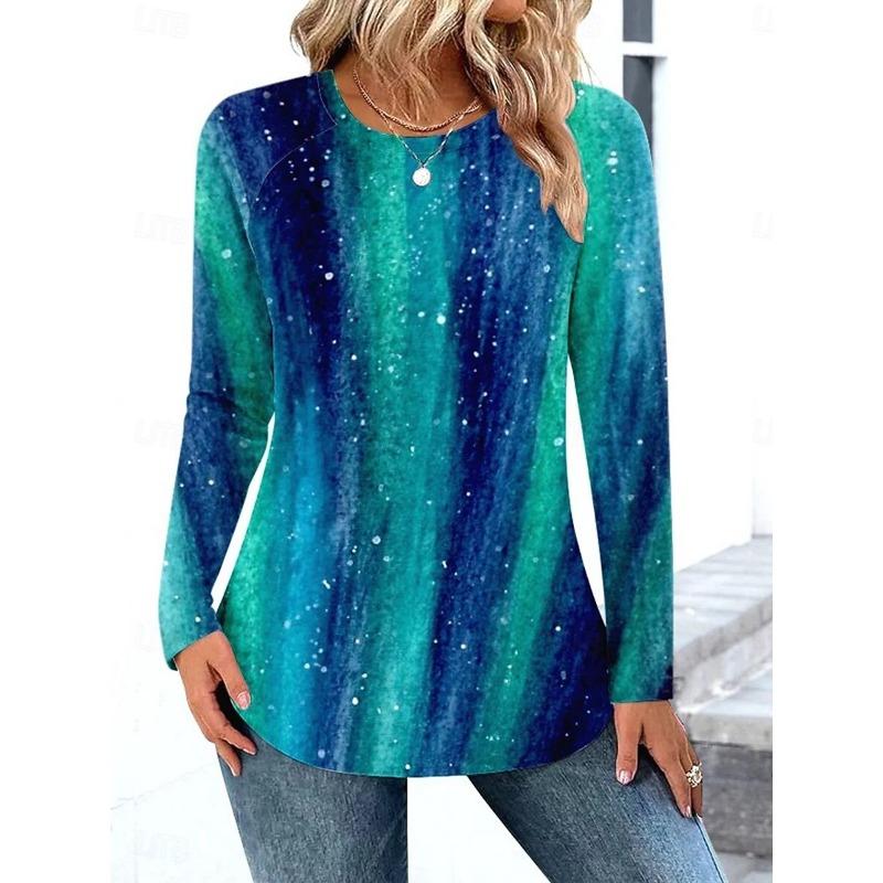 Women's T Shirt Striped print  Vintage Stylish Long Sleeve Crew Neck Regular Tops Daily Going out Weekend Print  Spring