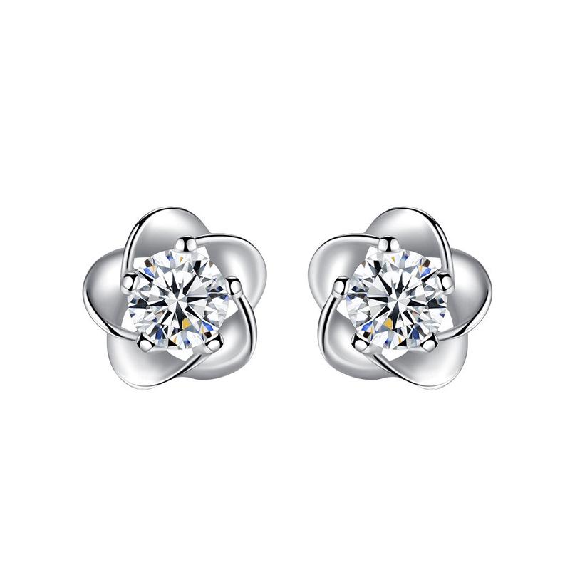 Sterling Silver Plum Blossom Diamond Stud Earrings for Women - Ancient Style, Simple, Versatile, Comfortable for Sleep