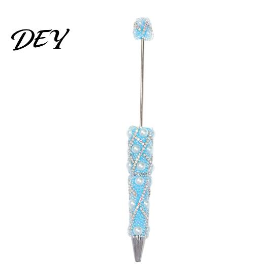 Creative Gift for Women DIY Beadable Pen, Bling Rhinestones And Faux Pearls Beaded Office Desk Accessories Black Ink Ballpoint Pen School Supplies