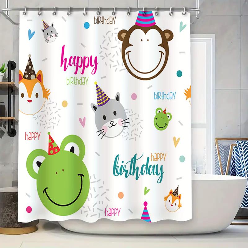 

Colorful Animal Party Bath Shower Curtain For Kids Birthday Decorations Happy Birthday! W60H190(CM)-1 Pcs