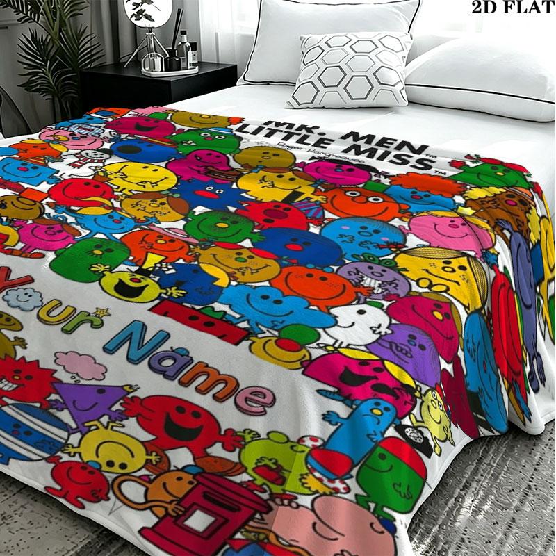 1PC Mr. Men Little Miss Custom Name Patterned Flannel Blanket Suitable For All Seasons for Home Decor Warmth and Comfort Gifts Holiday Present