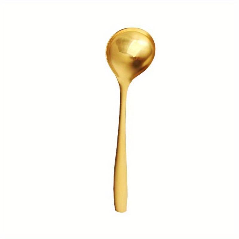 2pcs Golden Stainless Steel Large Spoons, for Hot Pot, Soup, Porridge - Long Handles, Elegant Kitchen & Dining Utensils,Spoon