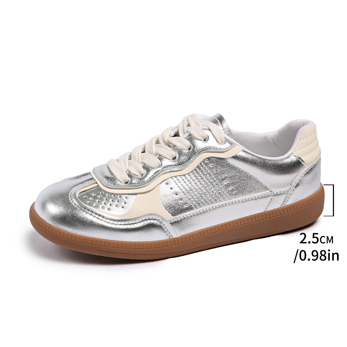 

Fashion Women jogging Lace Up Sneakers Split Leather Splicing Walking Flat Shoes Silver Ladies Casual Flats Woman Round Toe Footwear 35 серебряный