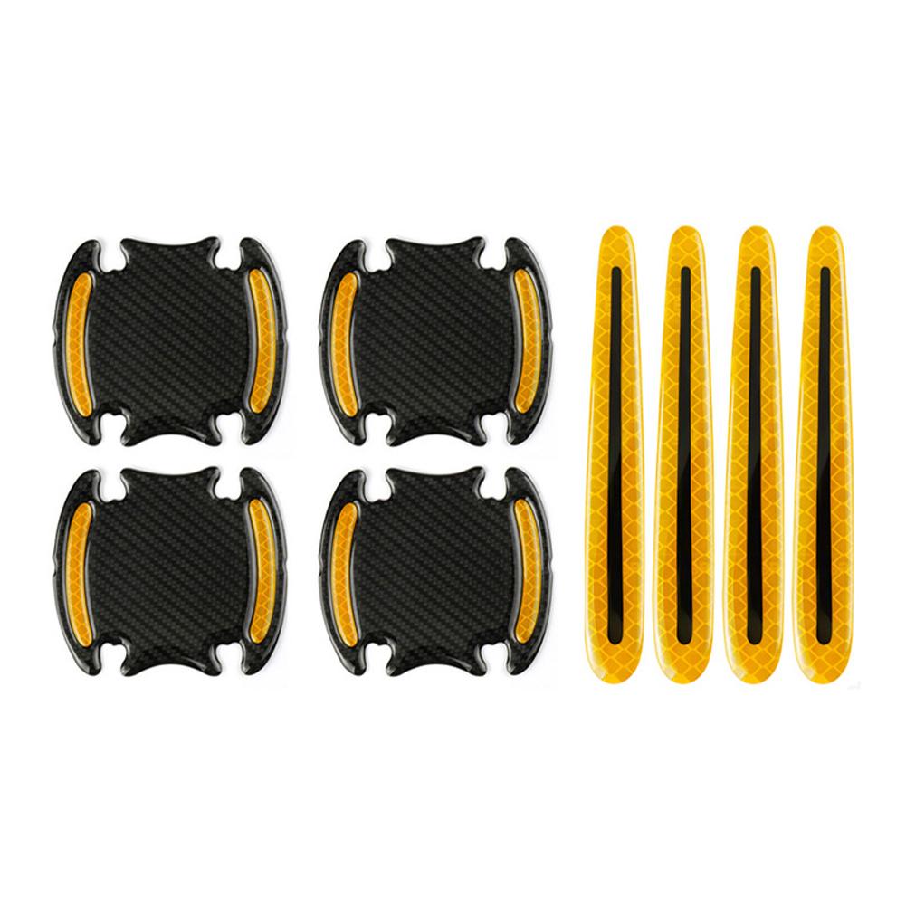 3D Carbon Fiber Car Door Handle Stickers Scratch-Resistant Stickers Car Safety Reflective Strip Auto Stickers