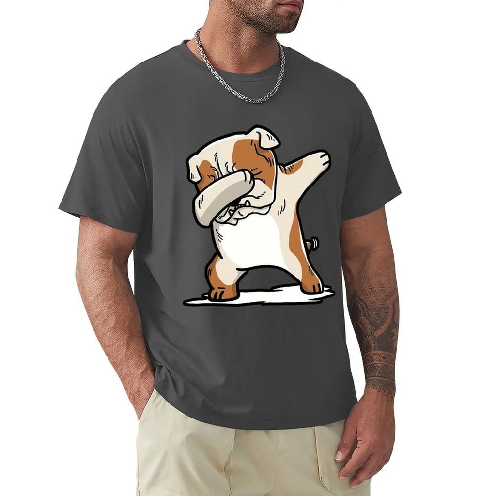 English Bulldog Cute Dabbing T Shirts Cartoon Graphic TShirts Cool Short Sleeve Clothing Streetwear T-Shirts Tee Tops