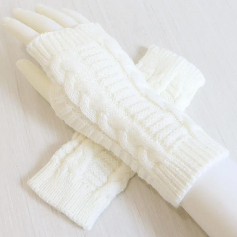 Winter Warm Knitted Fingerless Gloves Couple Half-Finger Twisted Cable Pattern Unisex Hand Warmer Mitts