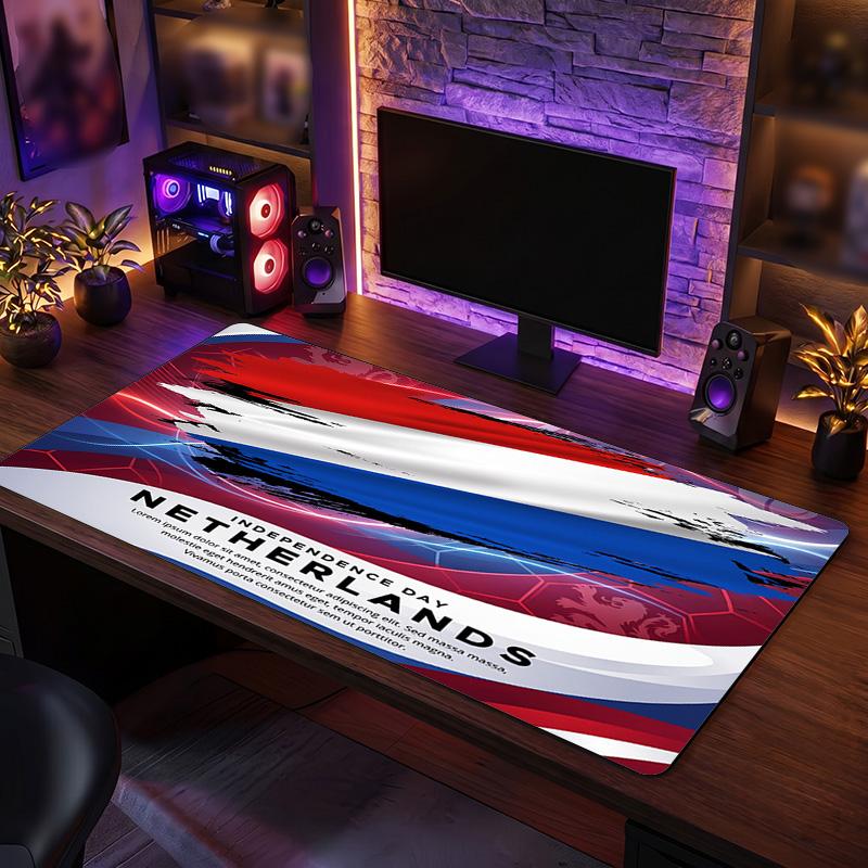 Nederland Voetbal Logo Muismat, Uitgebreide Antislip Rubberen Bureau Mat voor Gaming Kantoor Laptop Fan Cadeau
