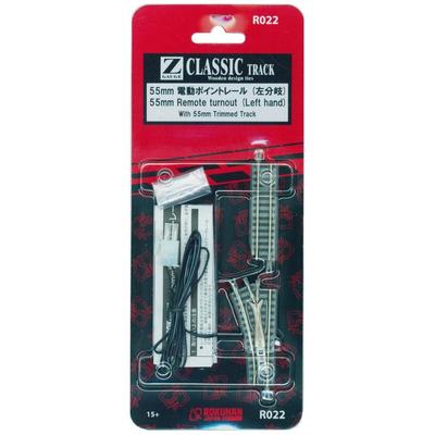 Rokuhan Z Gauge R022 55mm Left Diverging Point Rail with 1 Pre-Cut 55mm Rail - Model Train Track Accessory