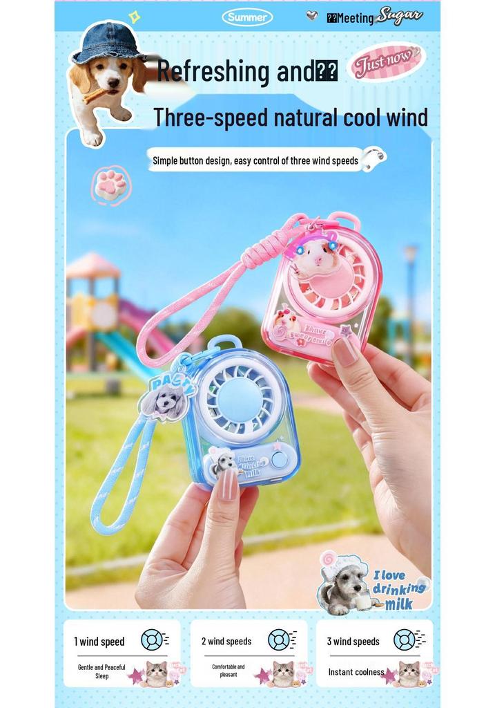 USB Rechargeable Portable Cartoon Mini Fan with Lanyard
