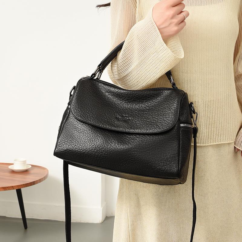 Vintage Soft Leather Handbag For Women Small Capacity Multi-Pocket Tote Bag 3-Way Convertible Shoulder Crossbody Bag, Casual Daily Commuter Hobo Bag