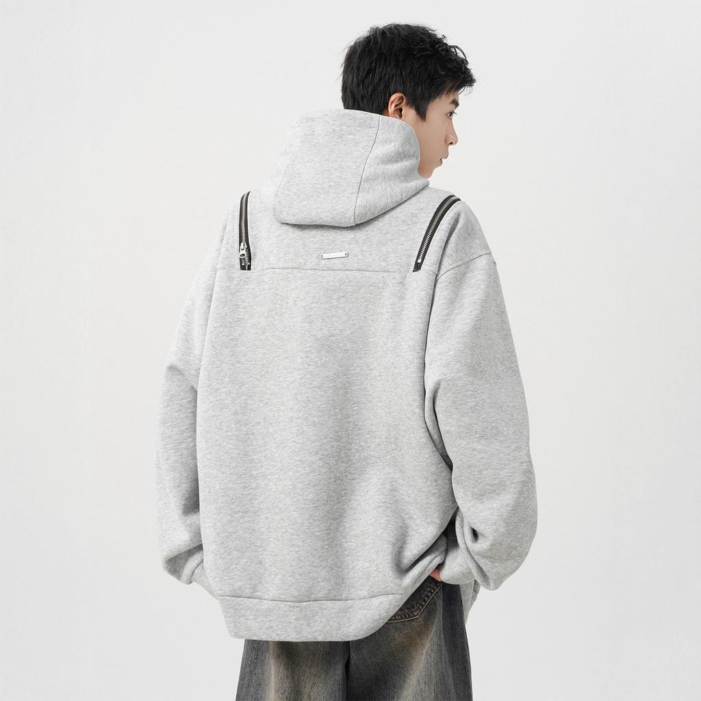 Hooded Sweater Men's Autumn and Winter New Zipper Design Loose Hoodie Coat
