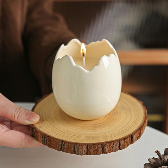 Scented Candle Cup Ceramic Eggshell Holder for Candles, Candles Unique Housewarming Gift Container, Minimalist Art Ornament Home Decor Tabletop
