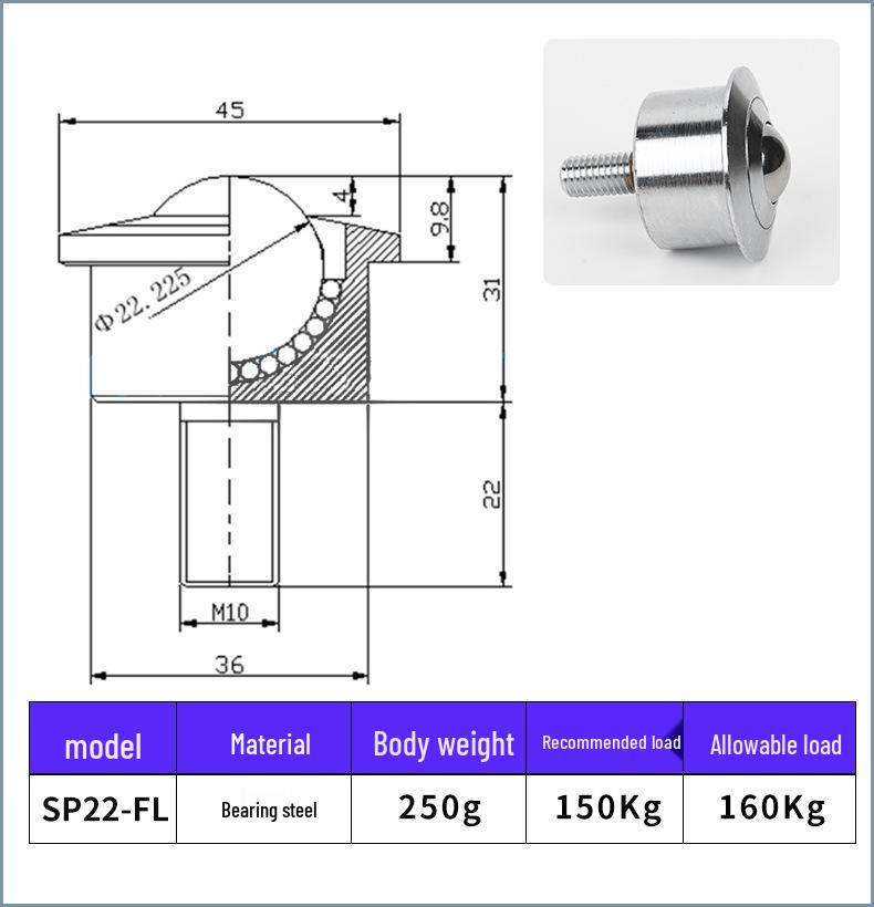SP8-FL Heavy-Duty Universal Stainless Steel Ball Bearing with Screw Rod for Precision Conveyance