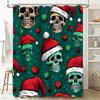 Festive Skulls Santa Hats Christmas Shower Curtain Halloween Spooky Decor for Bathroom 3D Printed Polyester Waterproof Fabric Wi