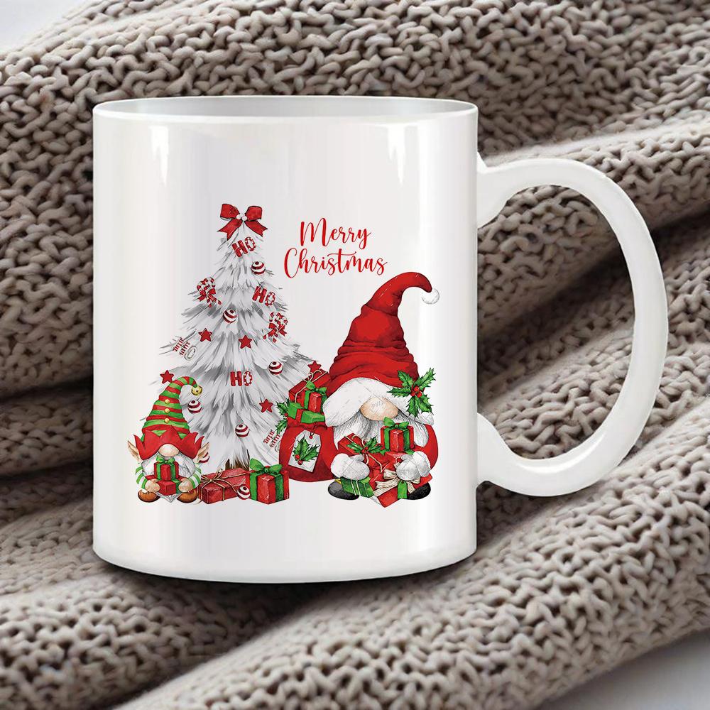 Cozy Xmas Themed Coffee Mug Christmas Tree Drawing Ceramic Mugs Santa Snowman Breakfast Cups Ho Ho Ho Cup Festive Gift Drinkware