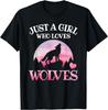 Wolf Silhouette Howling Sunset Girl Loves Wolves Graphic T-Shirt Soft Casual Cotton Tee