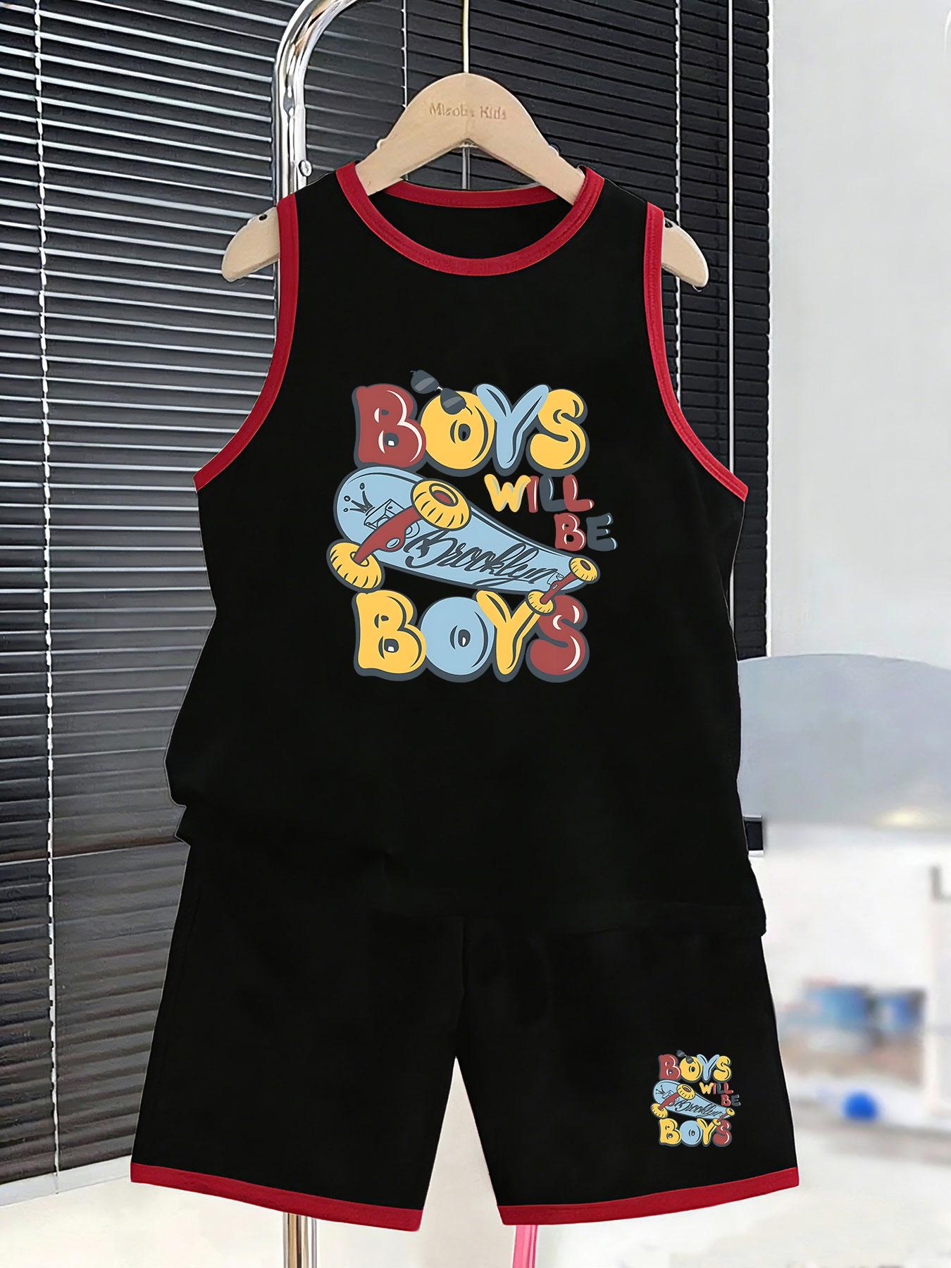 

Boys retro skate letter outfit with street style slogan. Classic urban design, breathable fabric for boys daily play and outings. 2-3Y чёрный