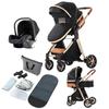 3-in-1 Baby Stroller Combined Car Seat Bassinet Trio Reversible Adjustable High Quality Puncture-Proof Wheels. Black
