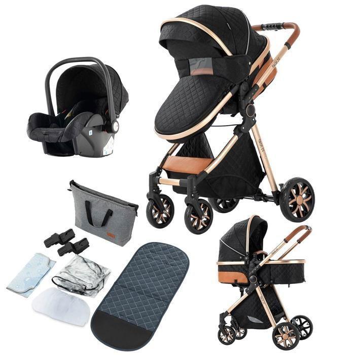 3-in-1 Baby Stroller Combined Car Seat Bassinet Trio Reversible Adjustable High Quality Puncture-Proof Wheels. Black