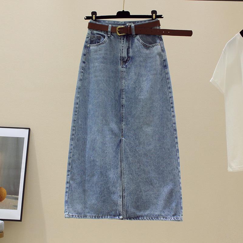 Split Denim Skirt Skirt Women's Mid-length Spring and Summer High Waist Slimming Hip Skirt