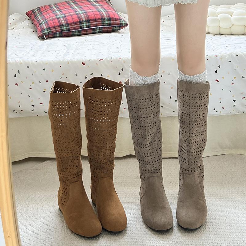 Håliga stövlar dam nya mångsidiga högklackade med inbyggd höjning mode stövlar men knähöga riddarstövlar