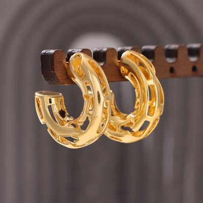 C-shaped Hollow Earrings Fashionable Personalized Design Wind Copper Material Plated 18k Real Gold Light Luxury Earrings