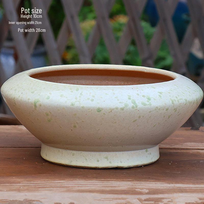 Large Coarse Pottery Green Planter: Ceramic Flower Pot for Succulents, Orchids, and Plants