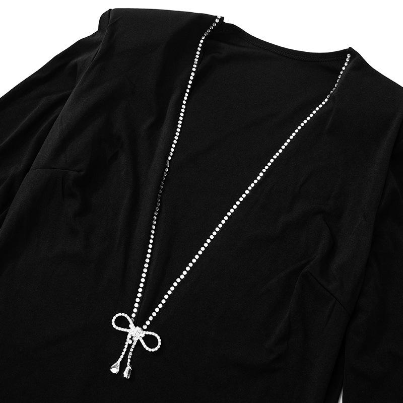 QICED Women's Autumn Winter V-neck Long-sleeved Fashion Spice Girl Dress