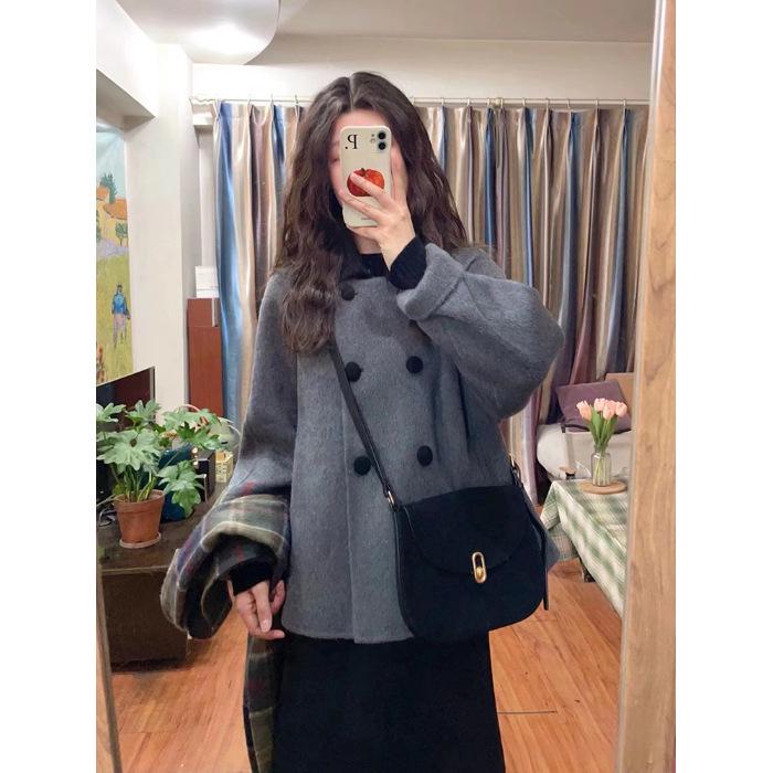 Women s Deep Winter Grey Thickened Wool Coat - New 2026 Style, Super Stylish Short Outerwear Large