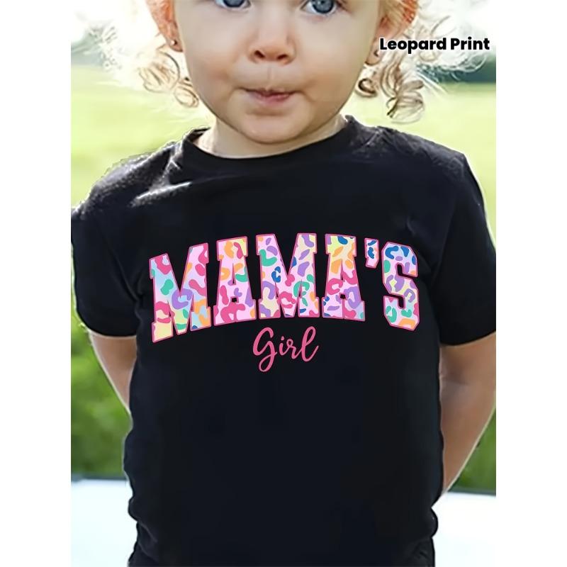 

European sizes Mama s Girl Soft Cotton T-Shirt for Youngsters Girls - Vibrant Leopard Print & Letter Design, Casual Crew Neck Short Sleeve Top 98cm чёрный