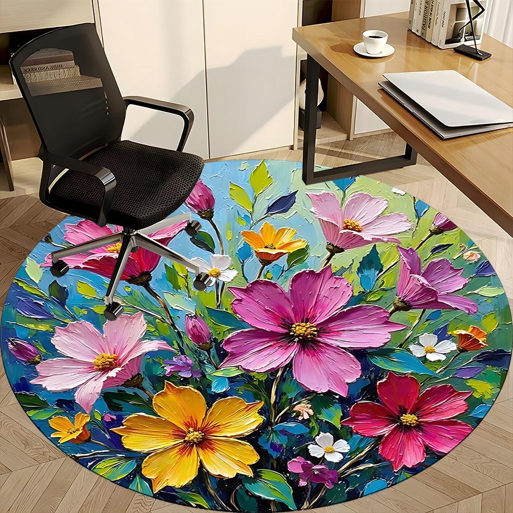 1 Stück Blumiges Bouquet Büro Runder Teppich, Indoor-Matte Geeignet Für Büro, Unter Bürostühlen Schlafzimmer Wohnzimmer Heimdekoration, Raumdeko D154