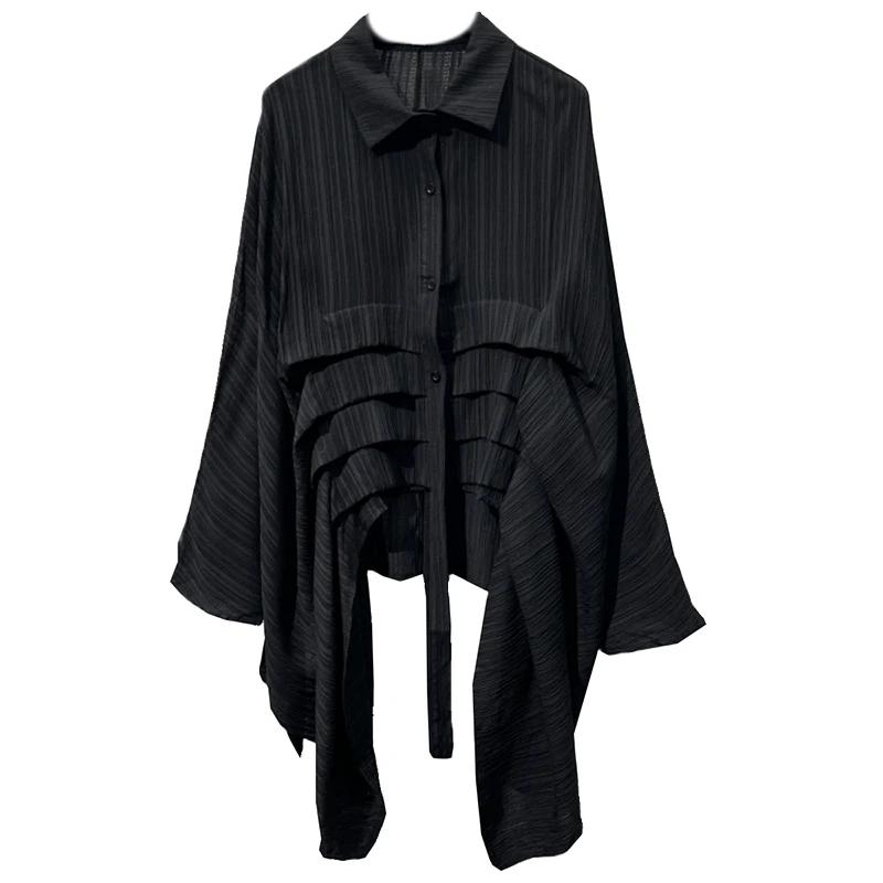 

XITAO нерегулярная рубашка с рукавами «летучая мышь» с отложным воротником, однобортная свободная женская рубашка DMJ3958 One Size чёрный