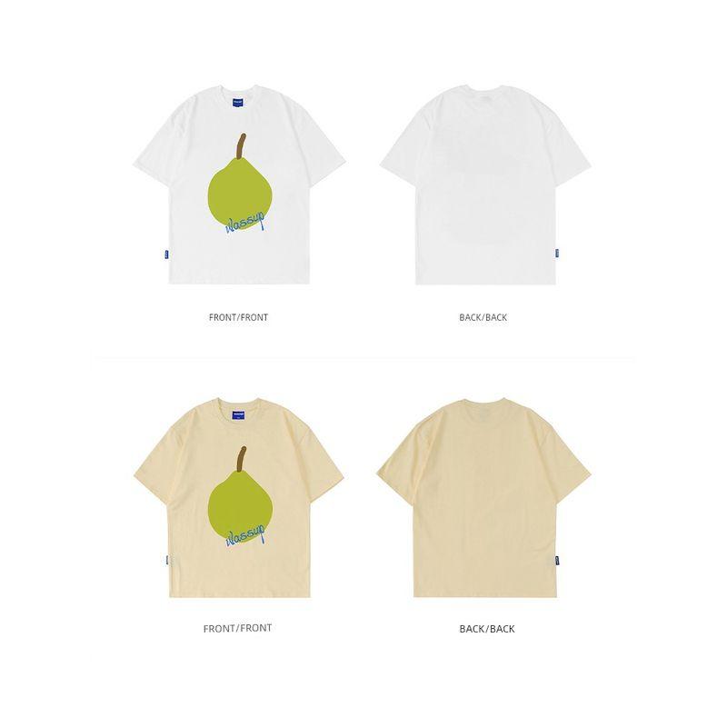 Wassup Pear Large Inkjet Short Sleeve T-shirt Men's Summer New Heavy Cotton Couple Round Neck All-Match T-shirt