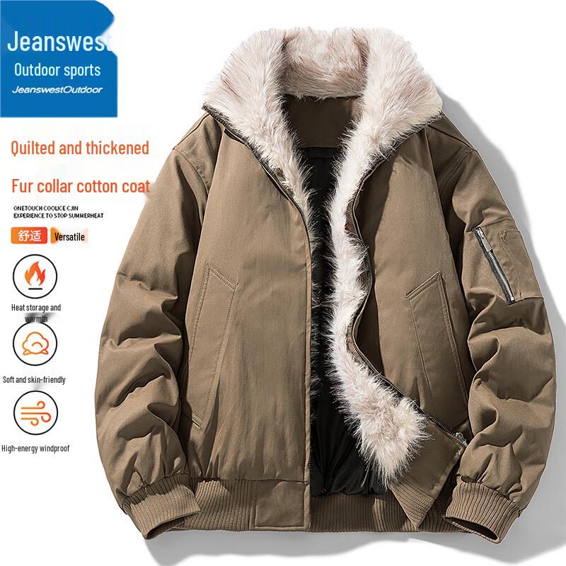 Jeanswest Men's Winter Outdoor Cotton Jacket with Fur Collar