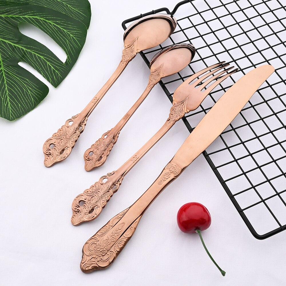 Купить Ретро Розовое золото Посуда Столовое серебро Набор 304 ...