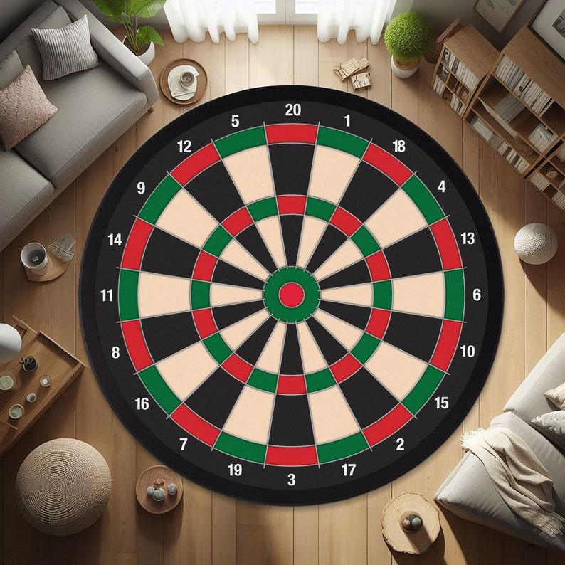 Dartboard Rug - Game Room Decor for Dart Players, Target Design Sports Mat, Unique Gift for Dart Lovers