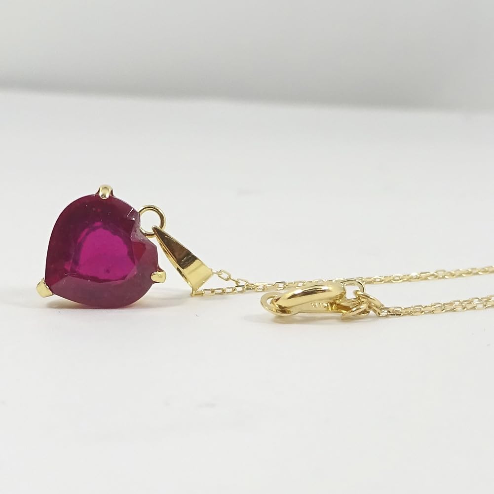 and My Jewelry 18K Gold Ruby Pendant Necklace with a Large Heart Ruby July Birthstone [Your Box] (Approx. 8.0mm, 2.5ct),