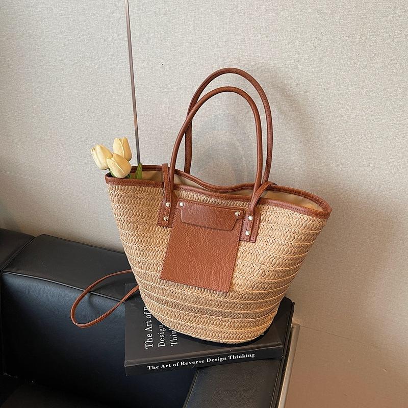 Straw large-capacity bag women's new trendy fashion woven handbag crossbody shoulder bag bucket bag