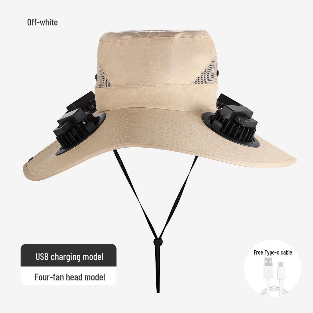 Solar-Powered Wide Brim Fisherman Hat with Fan for Sun Protection, Rechargeable and Portable for Outdoor Travel