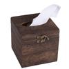 Solid Wood Tissue Case Vintage Metal Lock Desktop Tissue Box Household Home Living Room Decoration Storage Box Napkin Holder