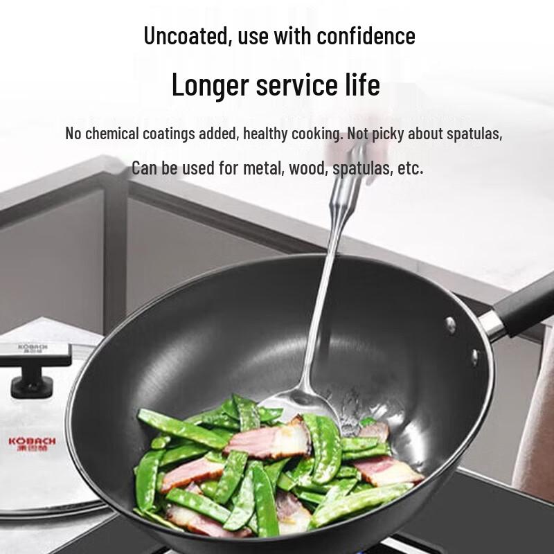 KOBACH 32cm Non-Coated Iron Wok