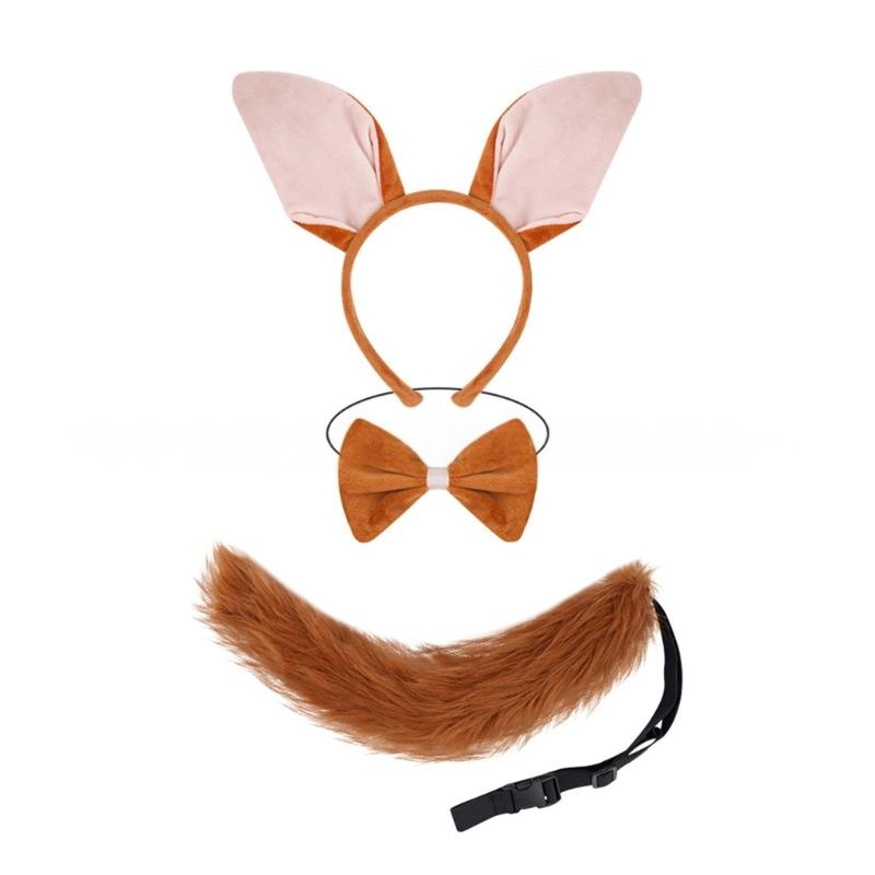 Foxes Costume Foxes Ears Headband Tail Bowite Animal Fancy Costume Kit Accessories Adult Kids Halloween Cosplays Props