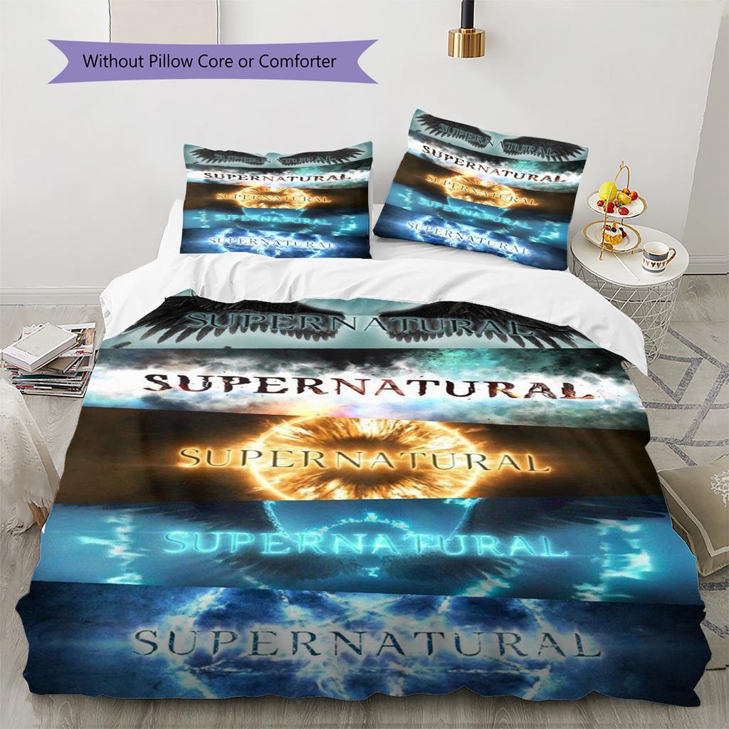 Supernatural Tv Series Poster Pattern Bedding Set Quilt Cover Pillowcase Home Decor Gift (1 * Duvet Cover + 2 * Pillowcase, Withou