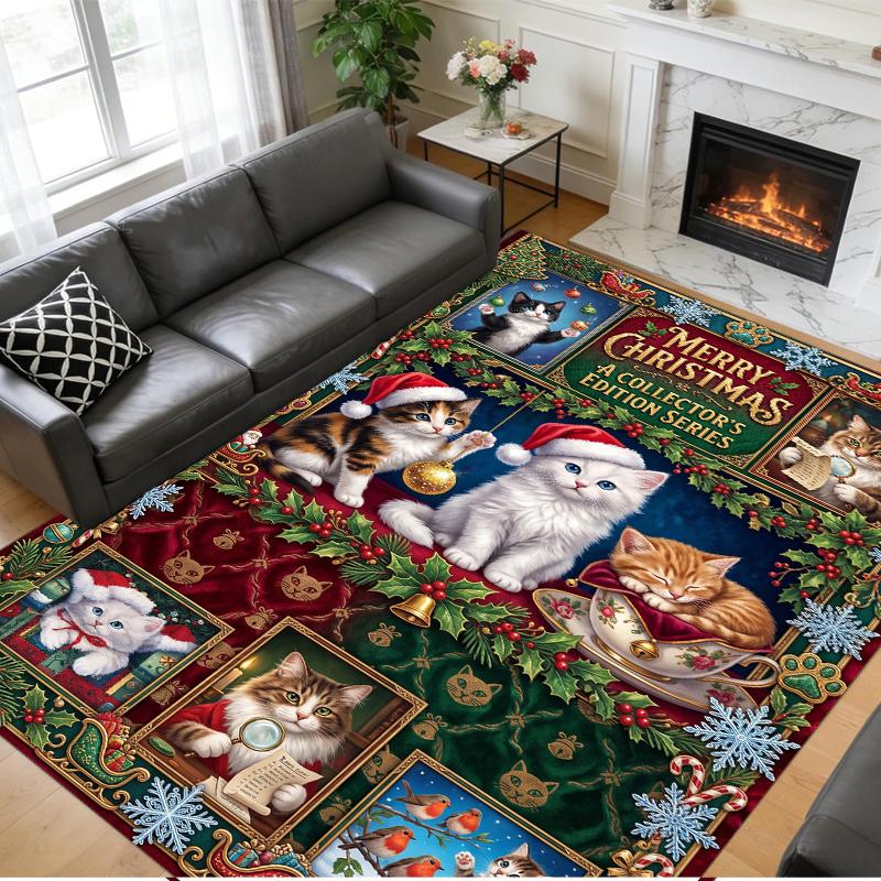 Christmas Printed Square Area Rug Soft Non Slip Floor Carpet For Bedroom Holiday Gift
