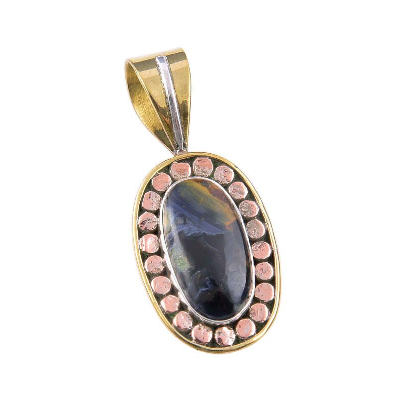 Natural Pietersite Gemstone 925 Solid Sterling Silver TwoTone Pendant 1.50" R8B36