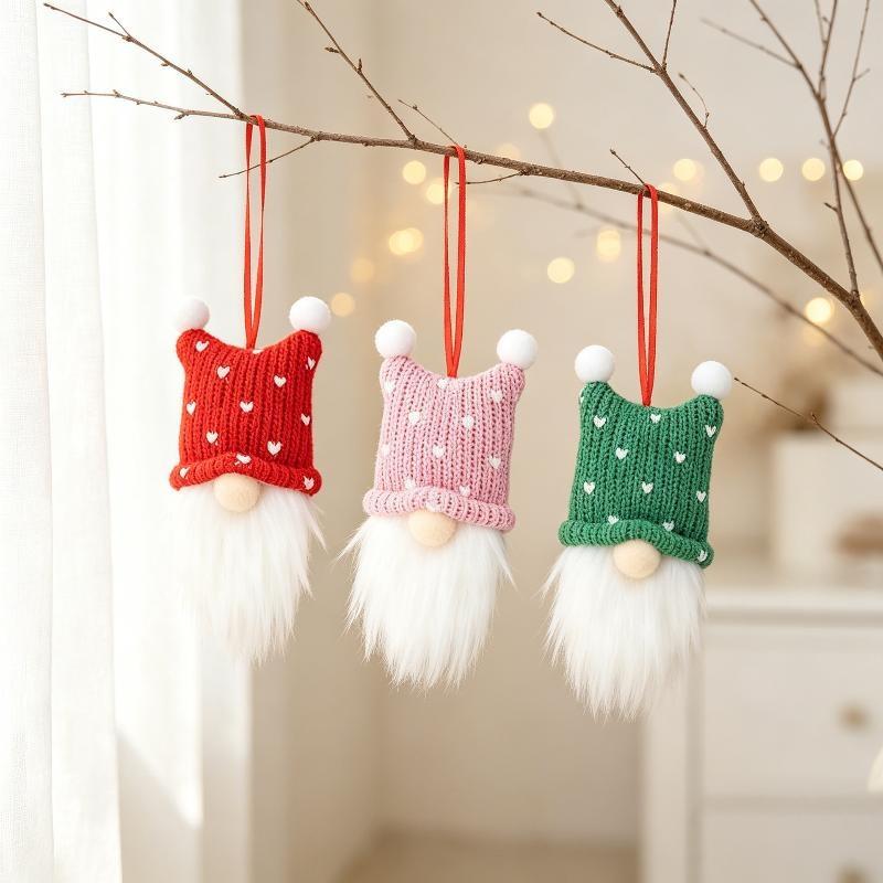 3Pcs Cute Christmas Nordic Knitted Dolls Ornaments Doll Hanging Pendant For Diy Xmas Tree Home Party Decoration