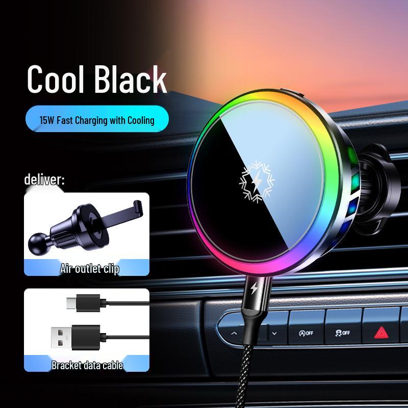 H1 Ultra-Thin 15W Magnetic Wireless Fast Charger with Cooling Fan for Car Navigation