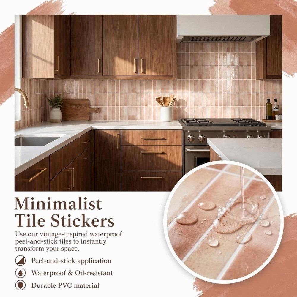 2PCS Vintage PVC Self Adhesive Tile Sticker Oil Proof Brick Print Wall Decal  For Bathroom