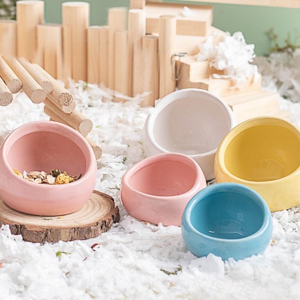 Ceramic Hamster Food Bowl Anti-Rollover Slanted-edged Pet Feeding Bowl Non-Slip Anti-Spill Small Animal Bowl Cage Accessory