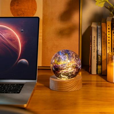 Yousheng Faux Crystal Glass Balls USB Powered LED Chakra Ball with Wooden Base Ice Cracked Spheres Night Light for Meditation Home Table Decor